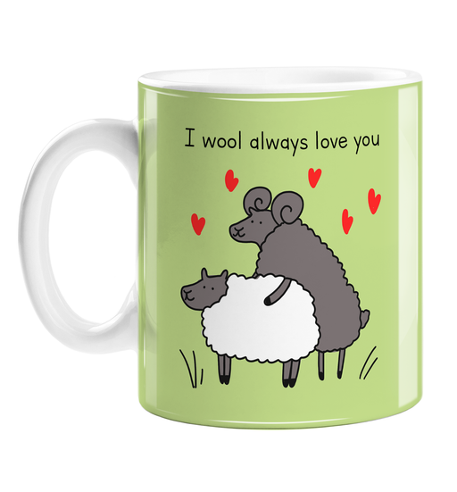 I Wool Always Love You Mug | Cute, Funny Sheep Wool Pun 7th Anniversary Gift For Husband Or Wife, Ram Mounting Sheep, Love Hearts