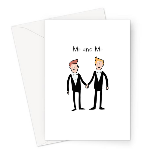Mr And Mr Greeting Card | Cute Gay Wedding Card For Gay Couple, LGBT, LGBTQ+, Congratulations, Just Married Card, Two Grooms Holding Hands