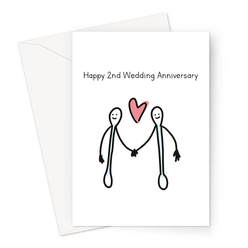 Happy 2nd Wedding Anniversary Greeting Card | Cotton Wedding Anniversary Card For Husband Or Wife, Two Cotton Buds In Love, Married Two Years