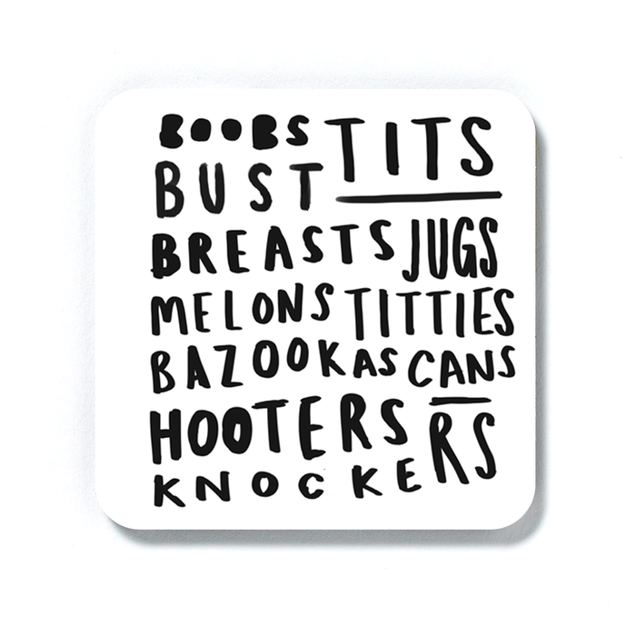 Boobs Word Art Coaster | Tits, Breasts, Titties, Bazookas, Knockers, Hooters, Melons, Cans, Buns