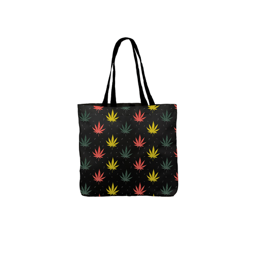 Weed Illustration Tote | Cannabis Leaf Illustration In Red, Yellow & Green, Hand Illustrated Fine Art Marijuana Leaves, Canvas Shopping Bag, Dope, 420