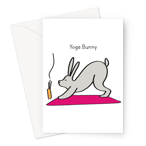 Yoga Bunny Greeting Card | Rabbit Doing Yoga In Downward Dog Card, For Yogi, Yoga Lover, Namaste, Meditation