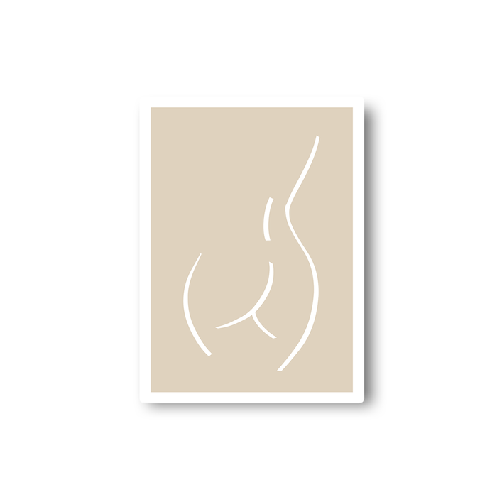 Abstract Nude Female Derrière Beige Sticker | Naked Female Form Line Drawing Sticker, Bottom, Bum, Feminist, Female Empowerment