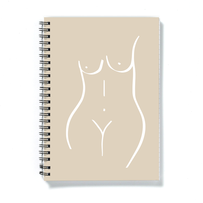 Abstract Nude Female Beige A5 Notebook | Female Form Line Drawing Journal, Female Empowerment Gift, LGBT Notepad