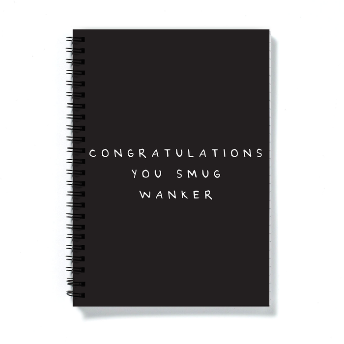 Congratulations You Smug Wanker A5 Notebook | Congratulations Gift, Graduation Gift, Rude Journal, Black and White Notebook, New Job, Well Done