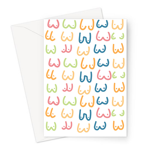 Tit's Your Birthday Abstract Boobs Greeting Card | Breasts In Different Shapes, Colours And Sizes Print Card, Nudity, Tits, Multicoloured Breasts