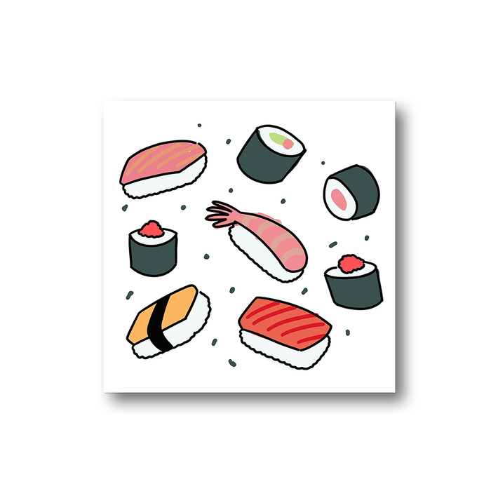 Sushi Print Fridge Magnet | Different Sushi Bites Print Kitchen Magnet, Salmon, Prawns, Crab, California Rolls, Nigiri, Sashimi, Maki, Tuna Roll