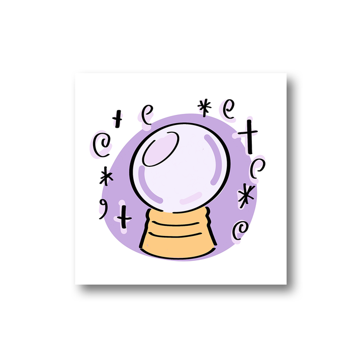 Crystal Ball Print Fridge Magnet | Crystal Pattern Kitchen Magnet, Crystal Ball With Magical Symbols Illustration, Median, Fortune Teller, Magical