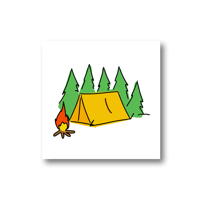 Camping Print Fridge Magnet | Tent Illustration Kitchen Magnet For Camper, Adventurer, Holiday, Tent In The Woods With Campfire