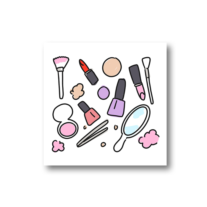 Beauty Print Fridge Magnet | Beauty Print Kitchen Magnet For Make Up Artist Or Beautician, Blush, Lipstick, Nail Varnish, Tweezers, Brushes, Mirror