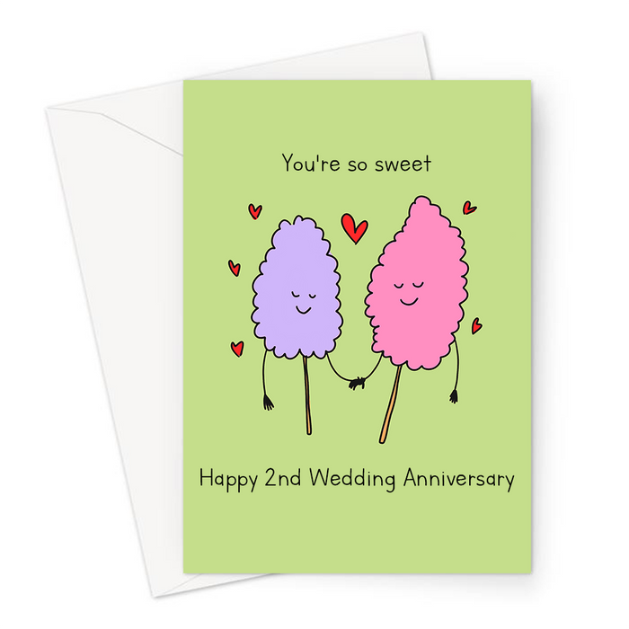 You're So Sweet Happy 2nd Wedding Anniversary Greeting Card | Cotton, Second Anniversary Card For Husband, Wife, Cotton Candy, Love Hearts