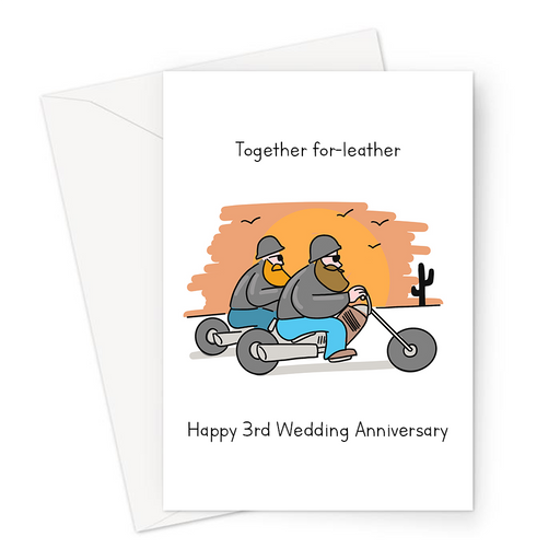 Together For-leather Happy 3rd Wedding Anniversary Greeting Card | Leather, Third Anniversary Card For Husband, Wife, Biker Couple, Bikers In Leather