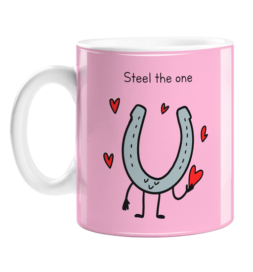 Steel The One Mug | Funny Steel Horse Shoe Pun 11th Anniversary Gift For Husband Or Wife, Horse Shoe With Love Hearts, Eleventh Year Of Marriage