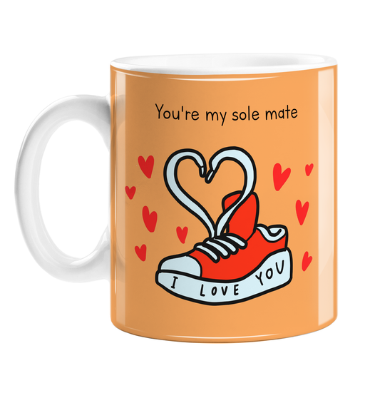 You're My Sole Mate Mug | Funny Shoe Lace Pun 13th Anniversary Gift For Husband Or Wife, Trainer With Laces In Love Heart, Thirteenth Year Of Marriage