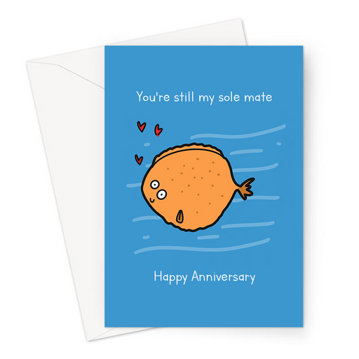 13 Years  And You're Still My Sole Mate Greeting Card | Thirteenth Anniversary Card For Husband, Wife, Sole Fish And Love Hearts, Married For 13 Years
