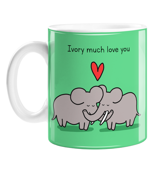 Ivory Much Love You Mug | Funny Ivory Pun 14th Anniversary Gift For Husband Or Wife, Elephants With Tusks Locked Love Hearts