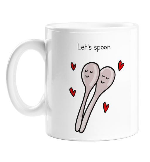 Let's Spoon Mug | Funny Silver Spoon Pun 25th Anniversary Gift For Husband Or Wife, Spoons Spooning With Love Hearts