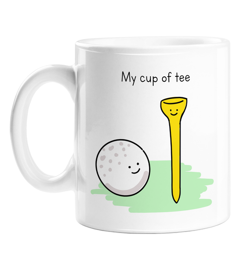My Cup Of Tee Mug | Funny Golf Pun Mug, Gift For Golfer, Happy Golf Ball Next To Tee, Ace, Birdie, Putt, PGA, Grand Slam, US Open, Cup Of Tea Pun
