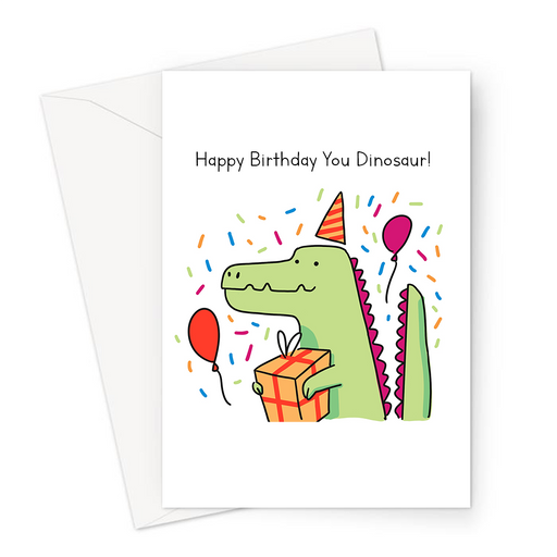 Happy Birthday You Dinosaur! Greeting Card | Funny Old Age Joke Birthday Card For Friend, Parent, Grandparent, Ageing Joke, Dinosaur In Party Hat