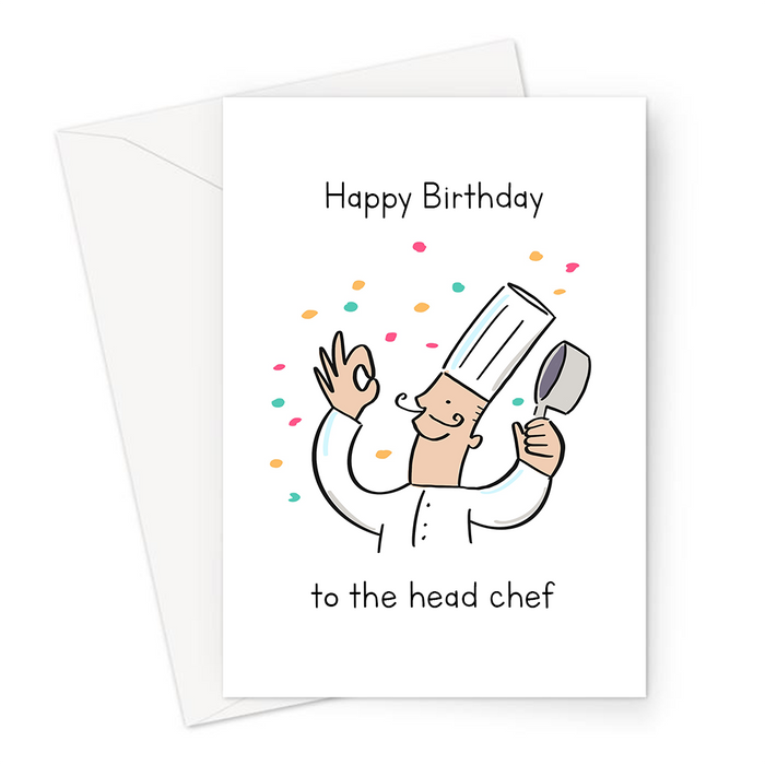 Happy Birthday To The Head Chef Greeting Card | Funny, Birthday Card For Partner, Husband, Wife, Boyfriend, Girlfriend, Cook, Man In Chef Hat With Pan