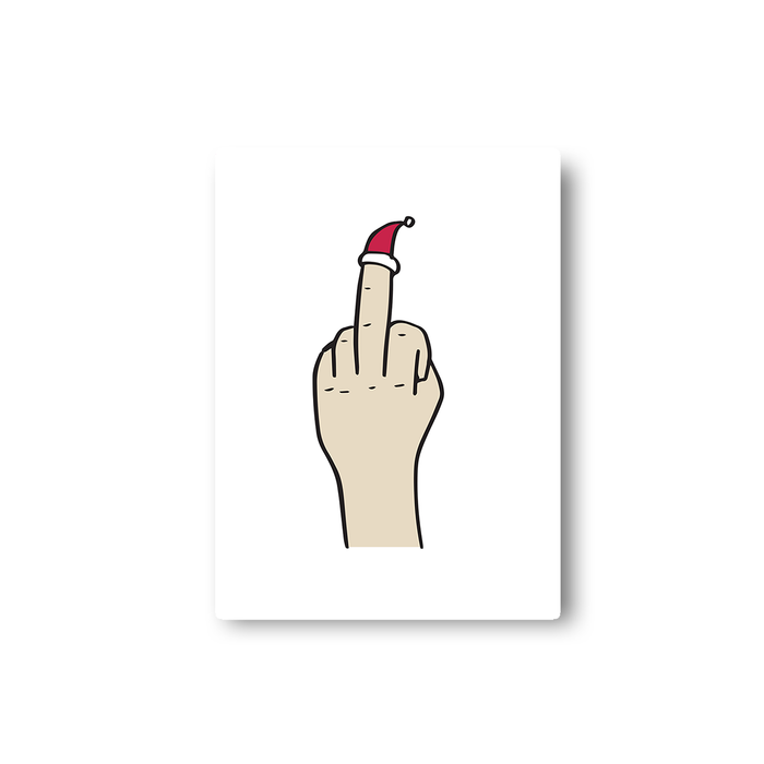 Seasons Greetings Middle Finger Sticker | Rude, Offensive Christmas Sticker, Stocking Filler, Middle Finger Wearing A Santa Hat