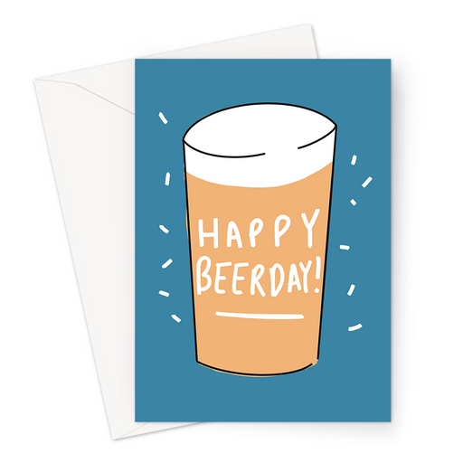 Happy Beerday Greeting Card | Funny Beer Pun Birthday Card For Beer Drinker, Dad, Boyfriend, Husband, Friend, Pint Of Beer, Beer Joke Birthday Card