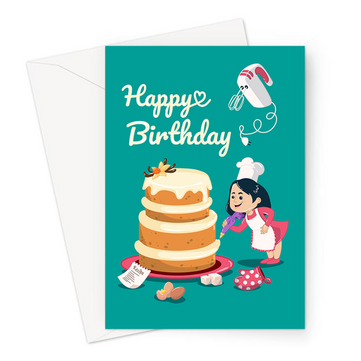 Happy Birthday Baking Greeting Card | Happy Birthday Card For Baker, Baker Icing A Cake, Cake Maker, Baking Enthusiast, Hobbie, Hobbyist, Hobby Baker