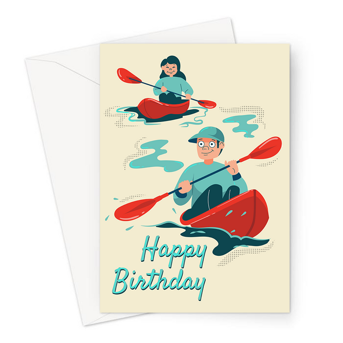 Happy Birthday Canoeing Greeting Card | Happy Birthday Card For Canoer, Water Sports, Couple Canoeing, Canoe Boat, Canoeist, Paddle, Draft