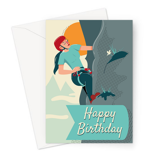Happy Birthday Rock Climbing Greeting Card | Happy Birthday Card For Rock Climber, Climbing Wall, Outdoor Sports And Fitness, Abseiling, Edging