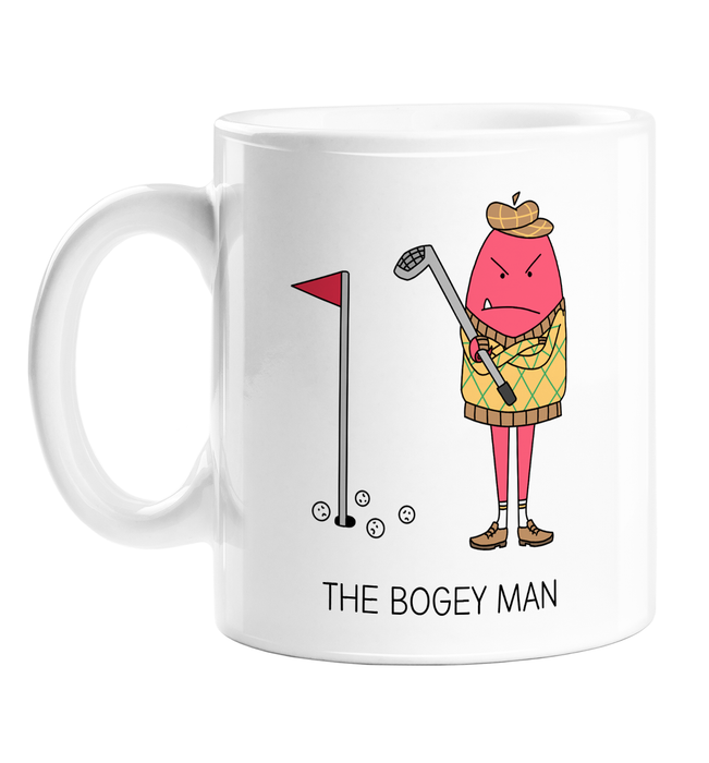 The Bogey Man Mug | Funny Golf Pun Mug, Gift For Golfer, Sad Red Monster Holding Golf Club, Boogeyman, Bogey, PGA, Grand Slam, US Open