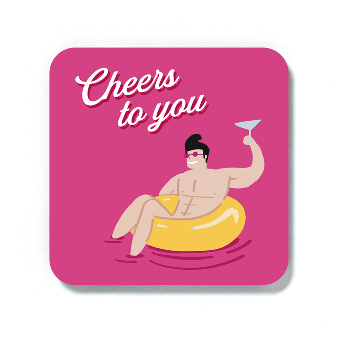 Cheers To You Man In Rubber Ring Coaster | Naked Man Well Done Coaster, Congratulations Coaster, Cheers Coaster, LGBTQ+ Coaster