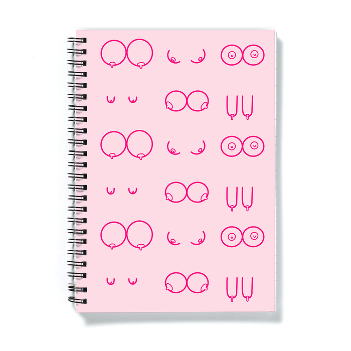 Boobs Illustration Pink A5 Notebook | Boob Print Notebook, Different Shaped Breasts, Abstract Nude, Funny Journal, Female Empowerment Diary, LGBTQ+