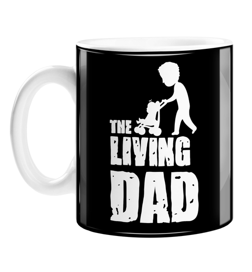 The Living Dad Mug | Funny Gift For New Dad, New Father, Him, Husband, New Baby, The Living Dead Pun Mug, Tired Dad Pushing Pram