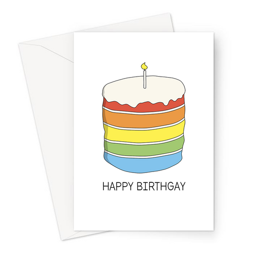 Happy Birthgay Greeting Card | Rainbow Cake Birthday Card For Friend, Gay Man, Lesbian, Bisexual, LGBT, LGBTQ+ Birthday Card, Gay Pride, Queer