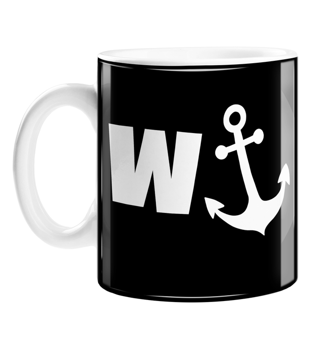 Wanchor Mug | Funny Novelty Mug For Work, Gift For Coworker, Colleague, Friend, Partner, Sibling, Wanker Anchor Pun, Monochrome, Banter, Profanity