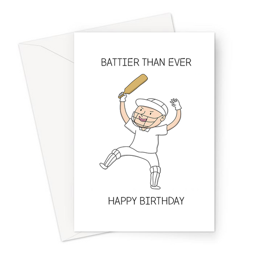 Battier Than Ever Happy Birthday Greeting Card | Funny Cricket Birthday Card For Cricketer, Dancing Cricket Player, Cricket Fan, T20, Ashes