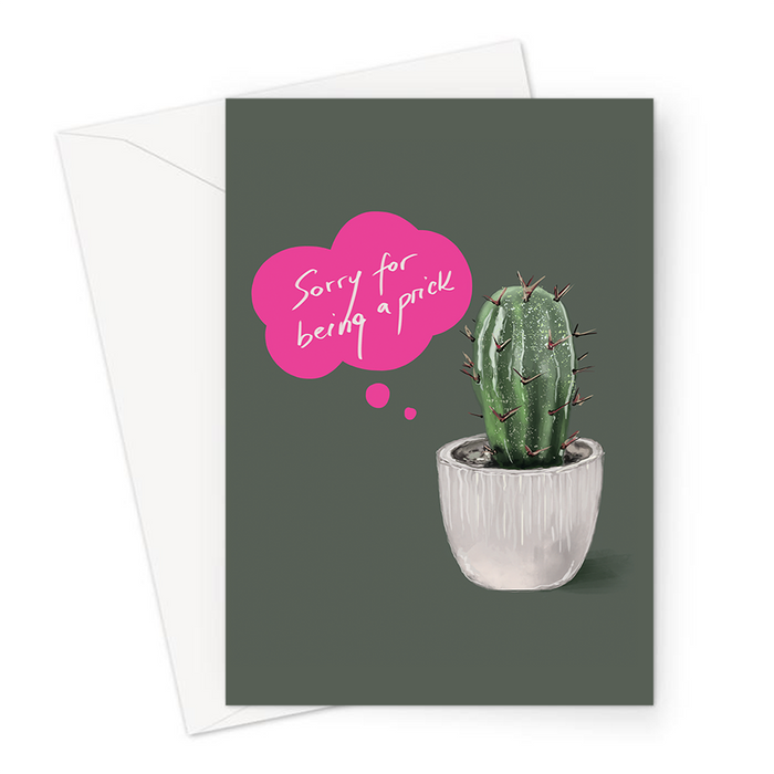 Sorry For Being A Prick Greeting Card | Funny Forgive Me Speech Bubble Cactus Apology Card, Cute I'm Sorry Card, Cactus Prick Pun, Cacti