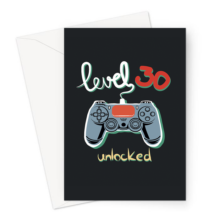 Level 30 Unlocked Greeting Card | 30th Birthday Card For Gamer, Thirtieth Birthday Card, Gaming Obsessed, Games Controller, PS4 Player, Xbox Player