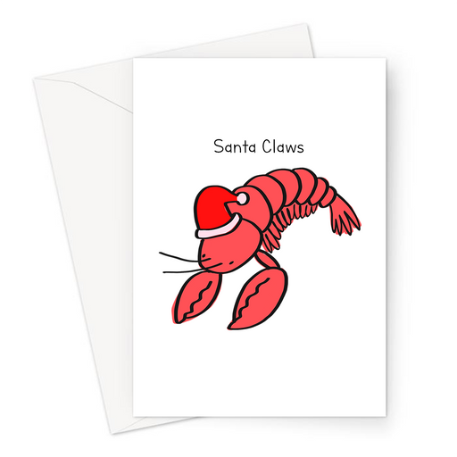 Santa Claws Greeting Card | Funny Lobster In A Santa Outfit Christmas Card, Santa Clause, Lobster Claw Pun