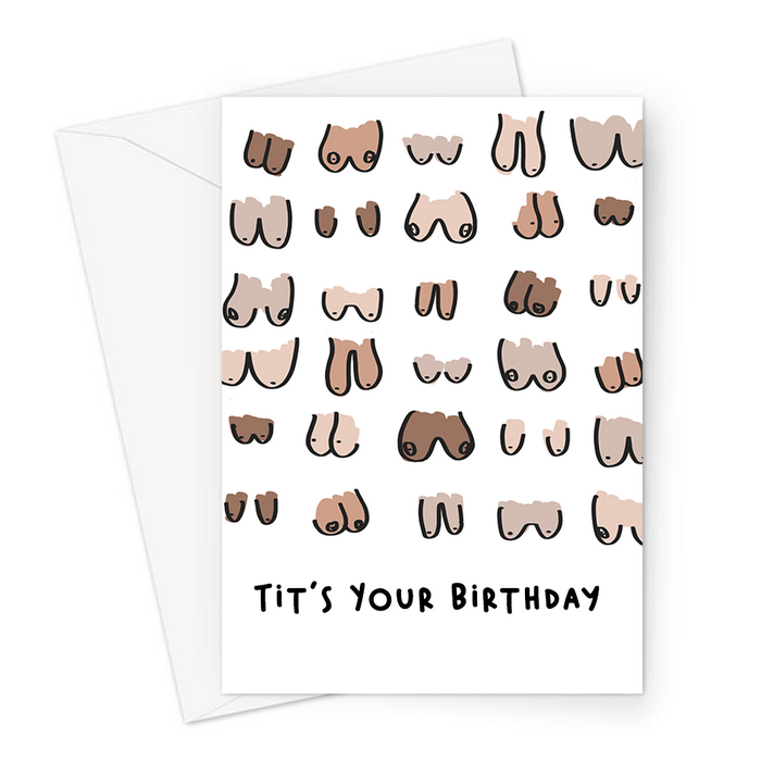 Tit's Your Birthday Abstract Boobs Greeting Card | Breasts In Different Shapes, Colours And Sizes Print Birthday Card, Nude, LGBTQ+, Boobs Pun
