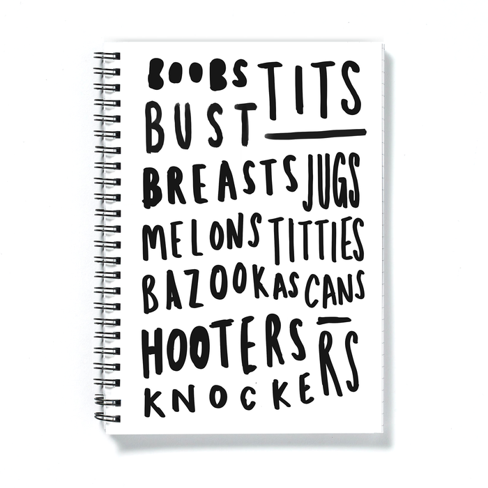 Boobs Word Art Spiralled Notebook | Tits, Breasts, Titties, Bazookas, Knockers, Hooters, Melons, Cans, Buns