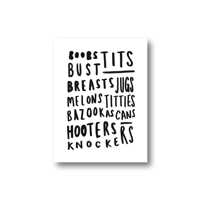 Boob Word Art Adhesive Sticker  Tits, Breasts, Titties, Bazookas,  Knockers, Hooters, Melons, Cans, Buns — LEMON LOCO