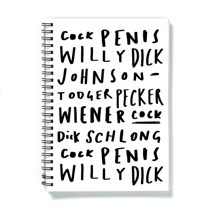 Willy Word Art Spiralled Notebook | Dick, Penis, Todger, Cock, Schlong, Wiener, Johnson, Pecker