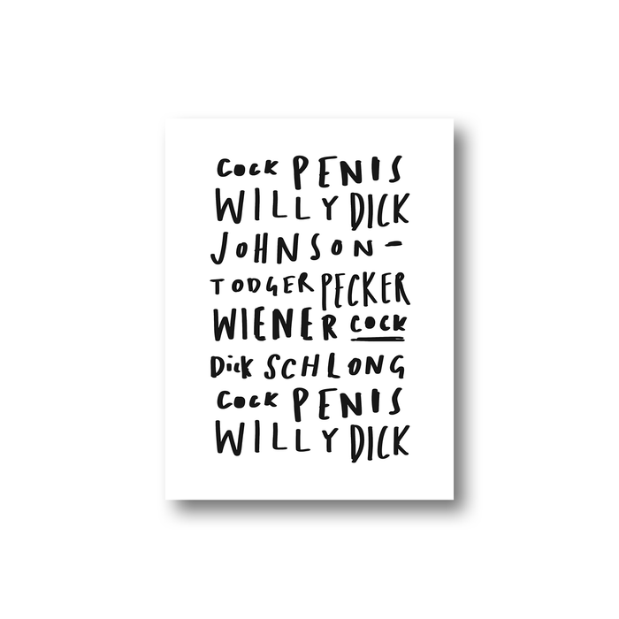 Willy Word Art Adhesive Sticker | Dick, Penis, Todger, Cock, Schlong, Wiener, Johnson, Pecker