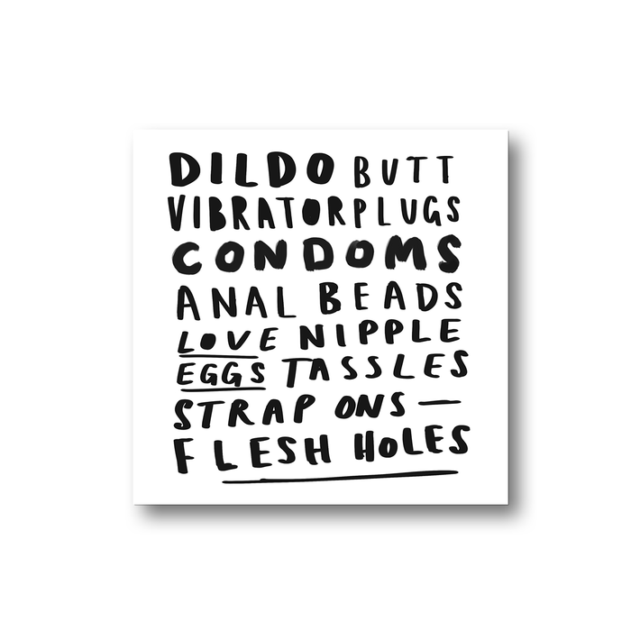 Sex Toy Word Art Fridge Magnet | Dildo, Butt Plugs, Love Eggs, Flesh Holes, Strap Ons, Nipple Tassles, Vibrator, Anal Beads