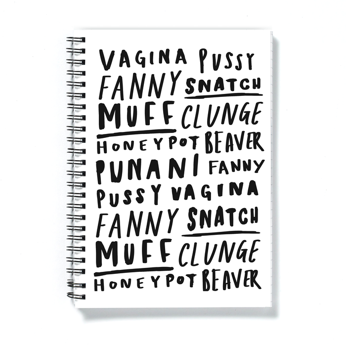 Vagina Word Art Spiralled Notebook | Punani, Muff, Clunge, Pussy, Fanny, Honey Pot, Fanny, Beaver, Snatch