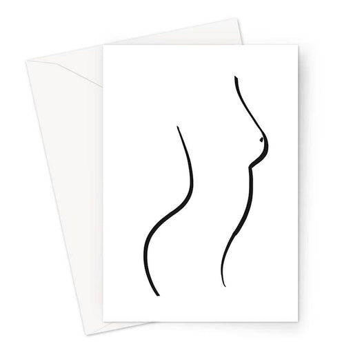 Abstract Nude Body Profile Monochrome Greeting Card | Nude Female Form Line Drawing Greeting Card, Side Frame, Female Empowerment