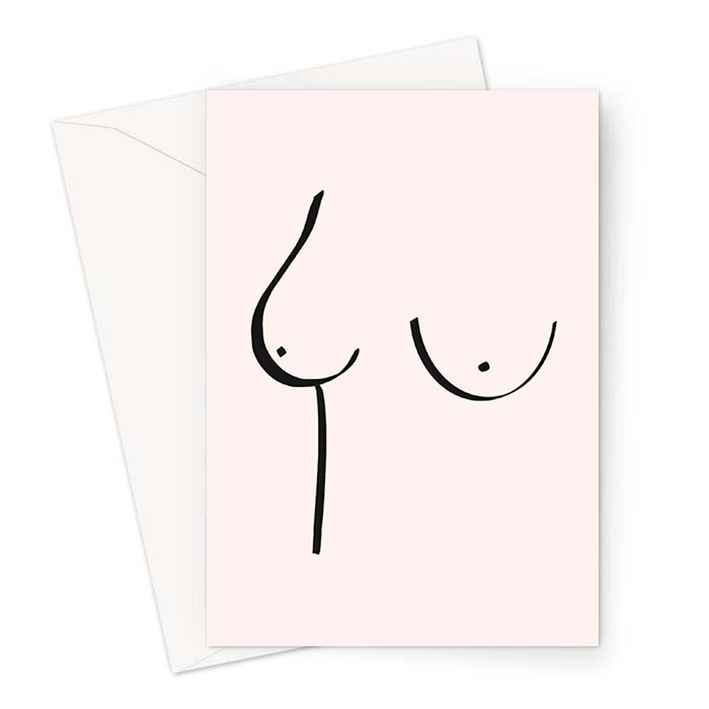 Abstract Nude Breasts Pink Greeting Card  Nude Female Form Line Drawing  Greeting Card, Boobs, Female Empowerment — LEMON LOCO