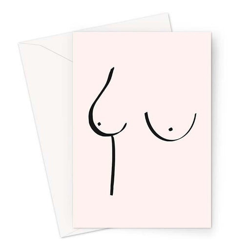 Abstract Nude Breasts Pink Greeting Card | Nude Female Form Line Drawing Greeting Card, Boobs, Female Empowerment