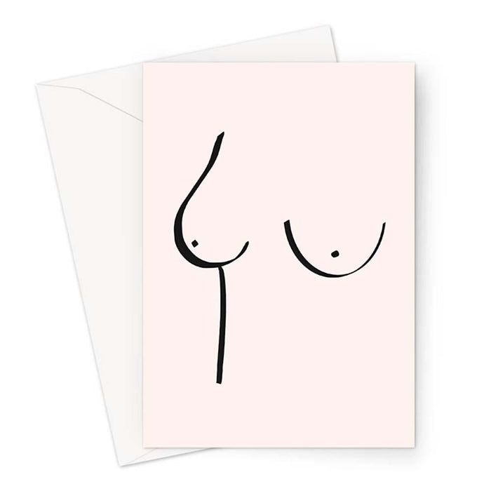 Abstract Nude Breasts Pink Greeting Card | Nude Female Form Line Drawing Greeting Card, Boobs, Female Empowerment